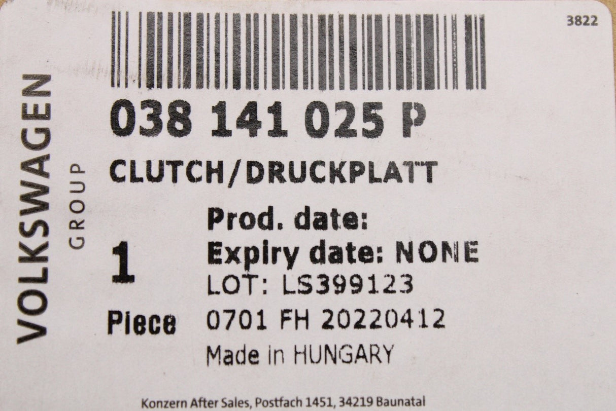 VW Audi Skoda SEAT 96-10 clutch pressure plate (1.8T, 1.9TDI) 038141025P