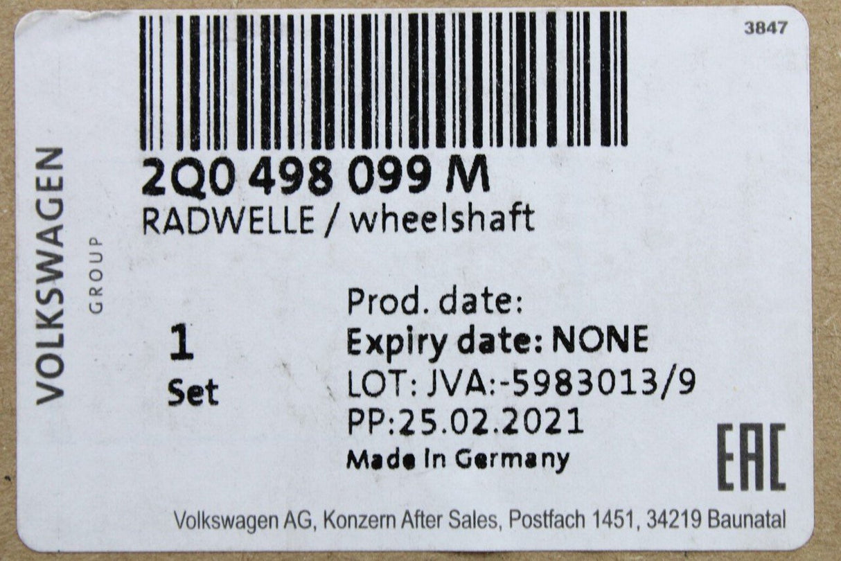 VW Golf MK8 Audi A3 SEAT Leon front CV joint kit (outer) 2Q0498099M