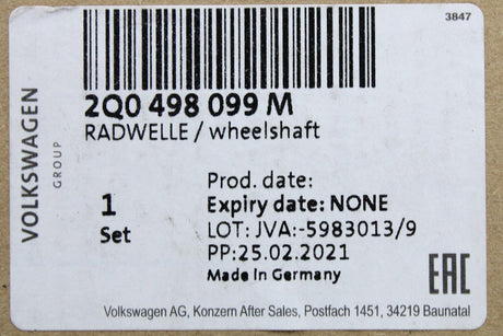 VW Golf MK8 Audi A3 SEAT Leon front CV joint kit (outer) 2Q0498099M
