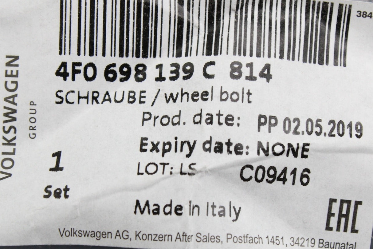 Audi A1 A3 A4 A5 A6 locking wheel nut with key code Q 4F0698139C 814