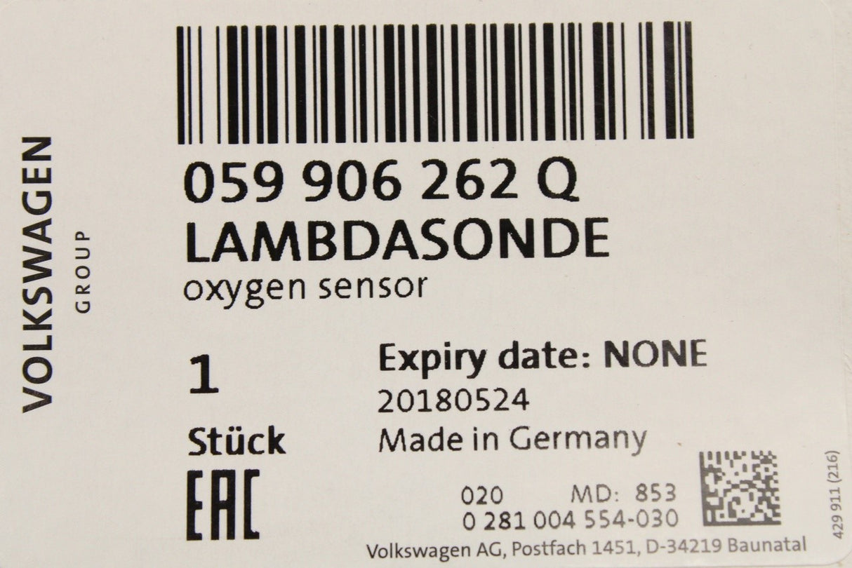Audi A4 A5 A6 A7 A8 3.0 V6 TDI oxygen lambda sensor 059906262Q
