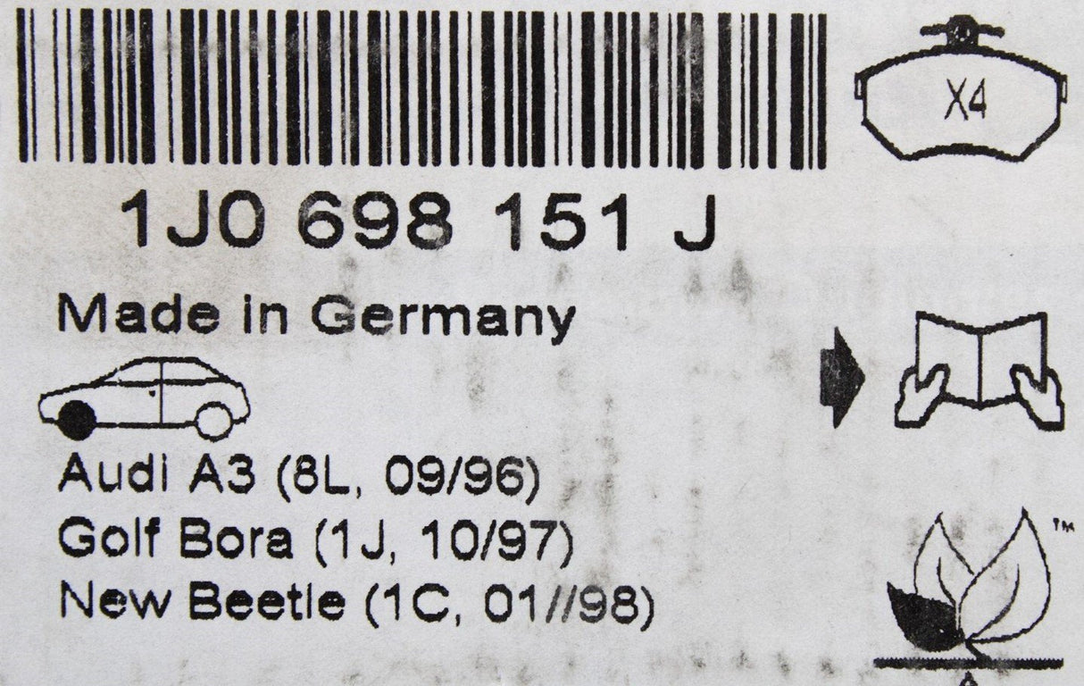 VW Golf MK4 Audi A3 Leon Octavia Fabia brake pads (front) 1J0698151J