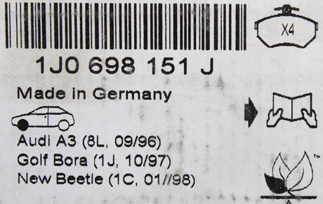 VW Golf MK4 Audi A3 Leon Octavia Fabia brake pads (front) 1J0698151J