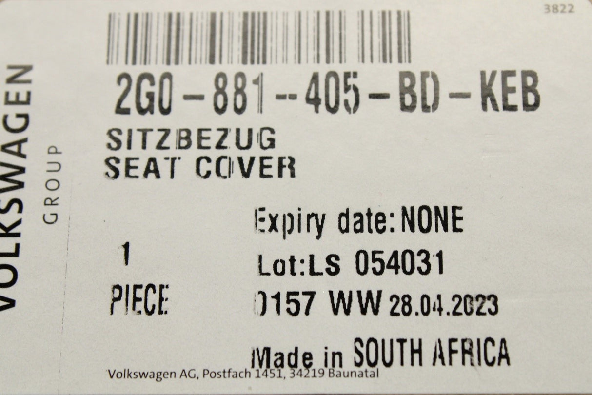 VW Polo GTI 2022-on front fabric seat base cover 2G0881405BD KEB
