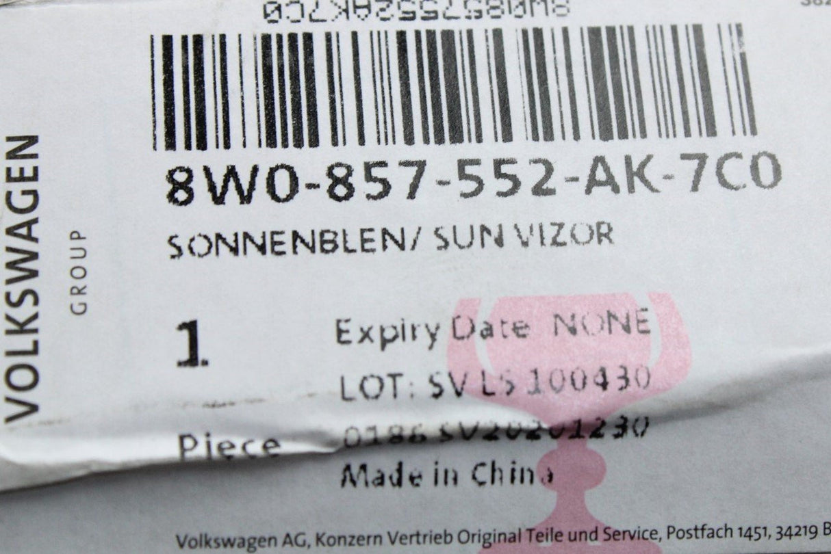 Audi A4 RS4 A5 S5 RS5 Q5 illuminated sun visor (right) 8W0857522AK 7C0