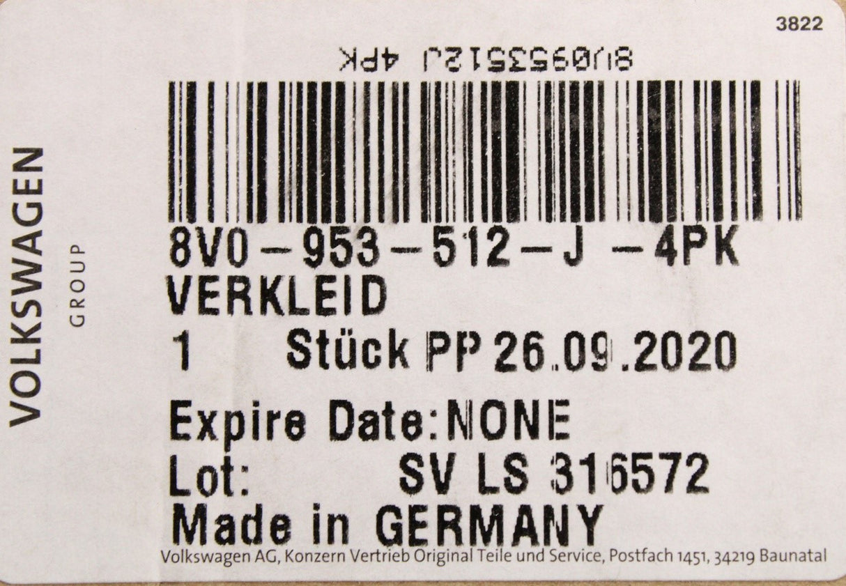Audi A3 S3 RS3 2013-2016 steering column lower trim 8V0953512J 4PK
