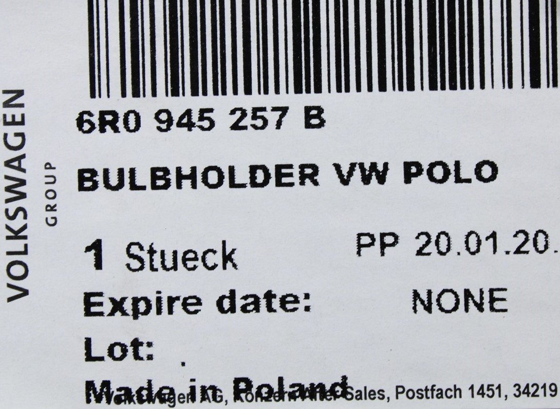 VW Polo 6R 2010-14 left hand rear light bulb holder 6R0945257B