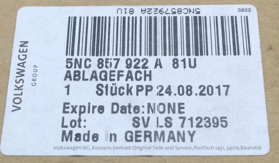 VW Tiguan 2016-on dashboard top stowage compartment (RHD) 5NC857922A 81U
