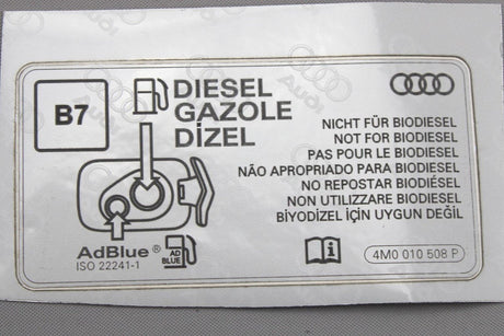 Audi A3 A4 A5 Q2 Q5 Q7 Q8 2016-On Diesel filler cap sticker 4M0010508P