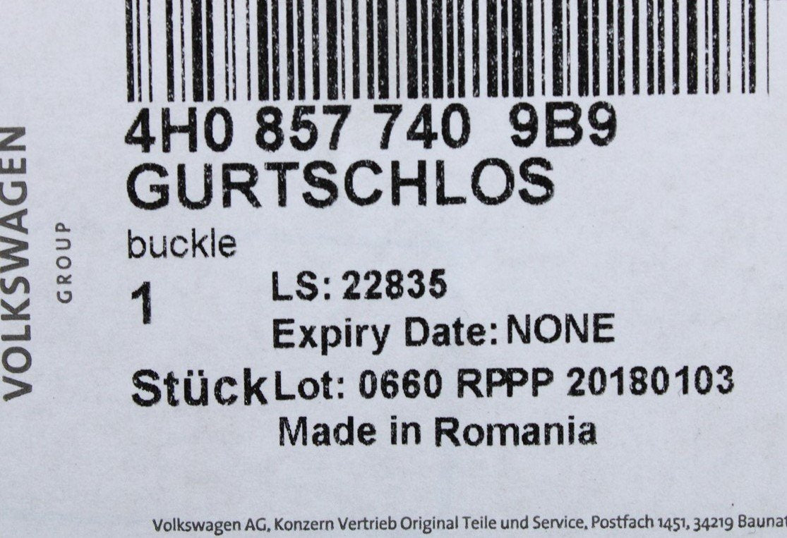 Audi A8 S8 2010-17 double seat belt buckle (rear, centre) 4H0857740 9B9