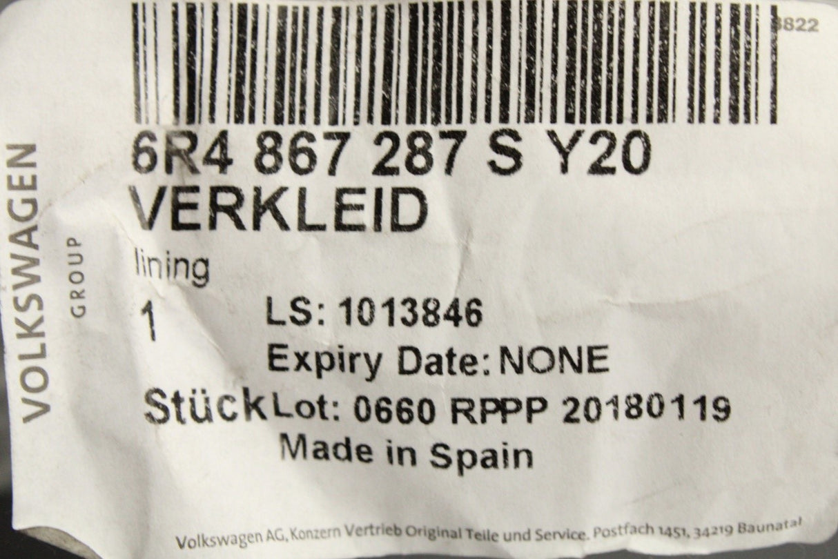 VW Polo 6R 10-14 6C 15-18 interior c-pillar trim (left) 6R4867287S Y20