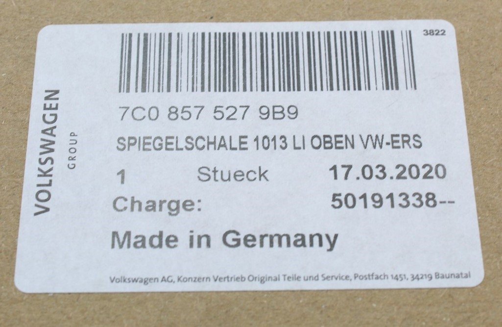 VW Crafter 2017-on wing mirror cover cap (left upper) 7C0857527 9B9