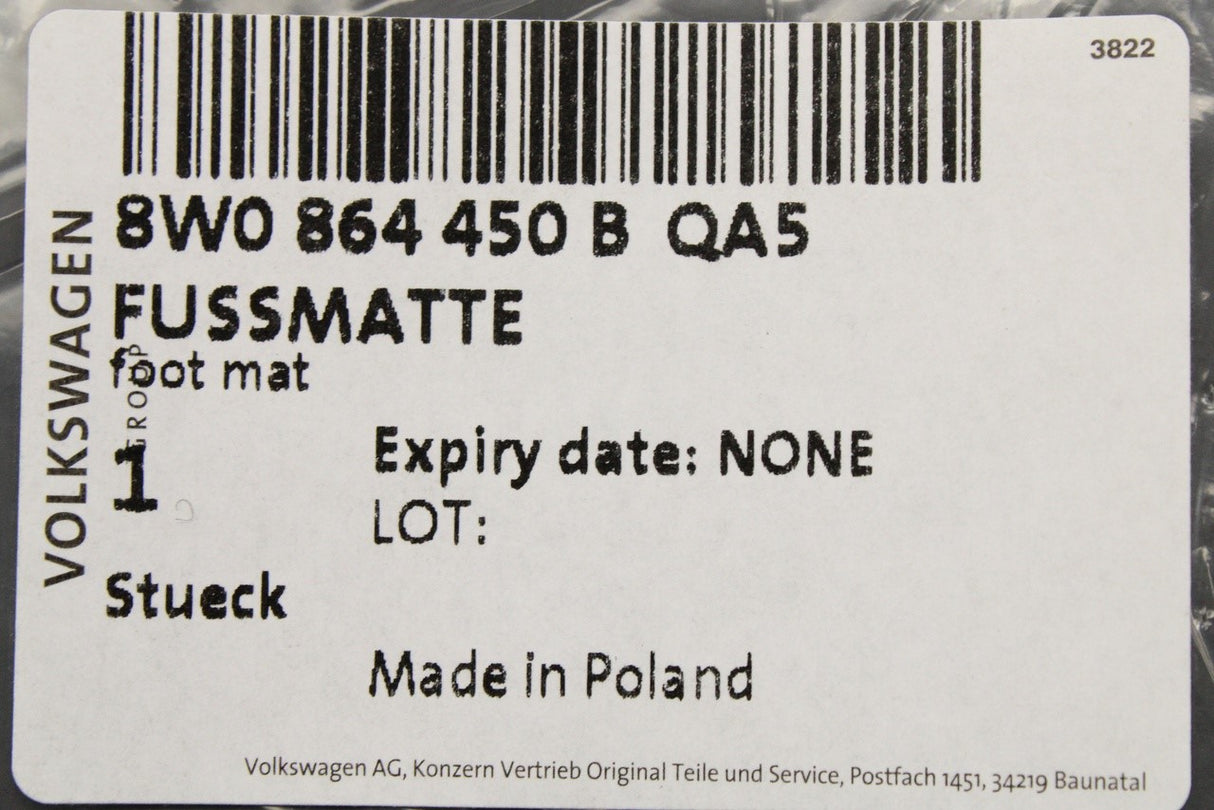 Audi A4 B9 Avant 16-on A5 textile floor mats (rear) 8W0864450B QA5