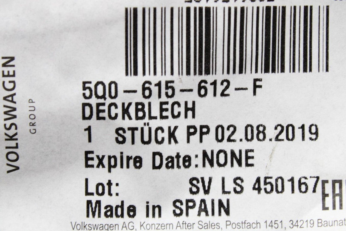 VW Golf Audi A3 Skoda SEAT Leon Rear disc brake cover (Right) 5Q0615612F