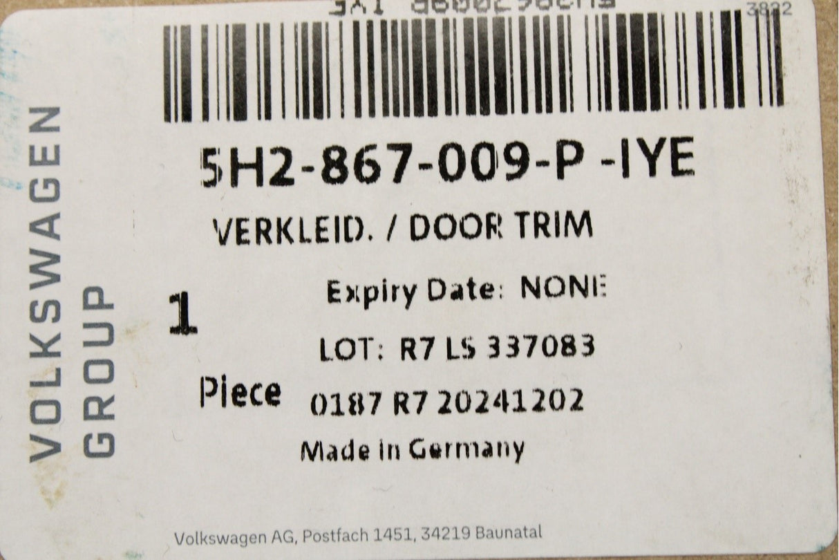VW Golf MK8 2020-on RHD door card panel (front left) 5H2867009P IYE