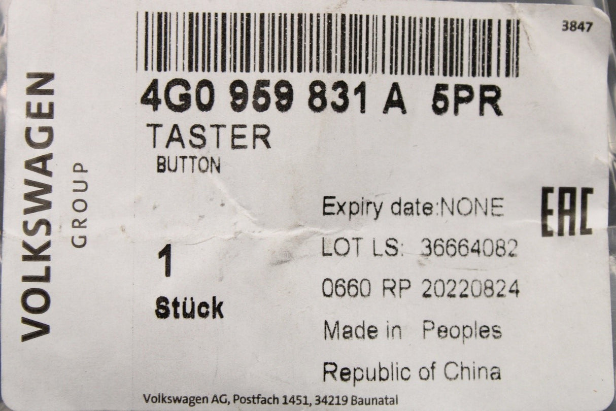 Audi A4 A6 A7 A8 Q3 Q5 Q7 RS4 RS6 RS7 07-18 boot lock switch 4G0959831A 5PR