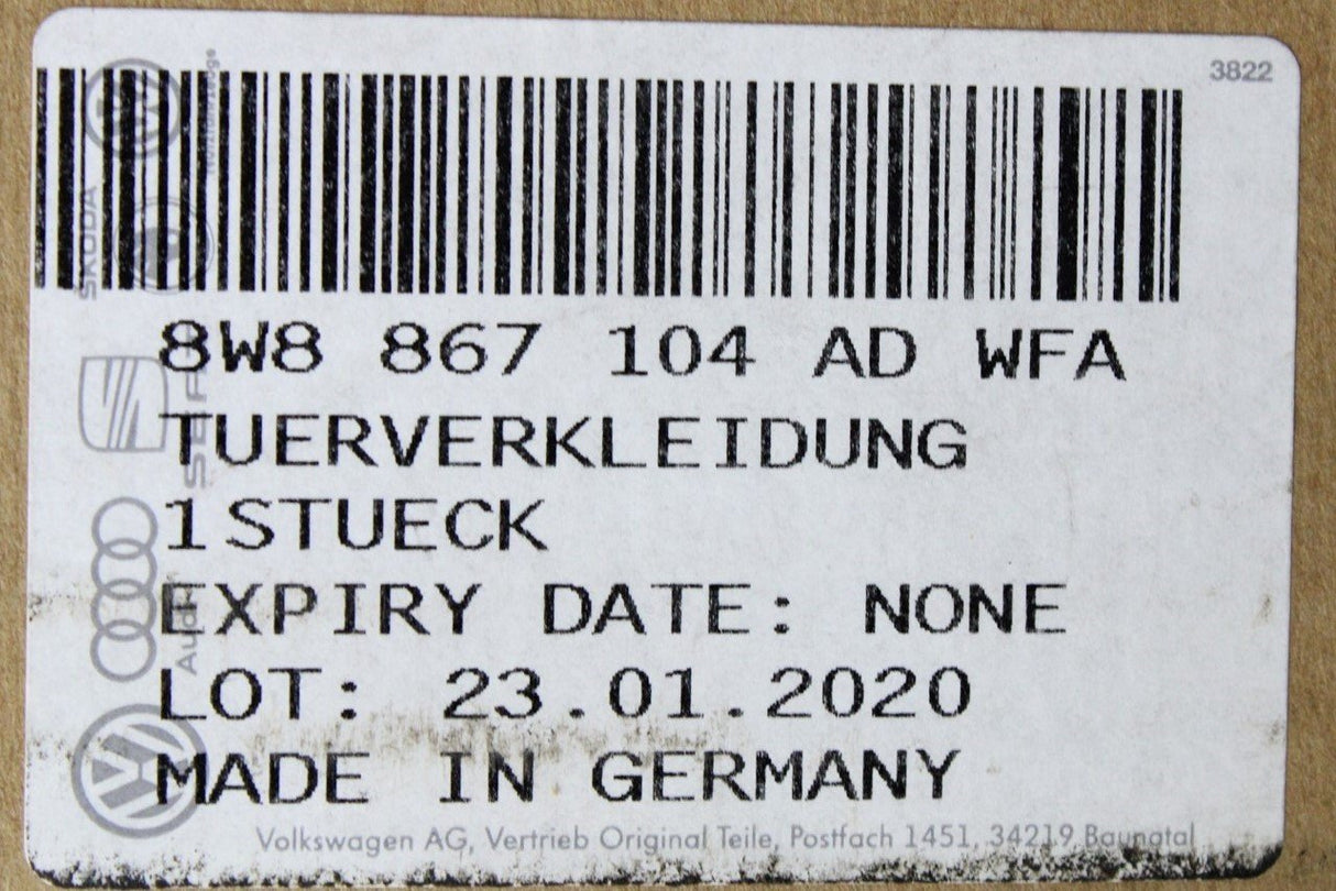 Audi A5 S5 RS5 alcantara front door card panel (right) 8W8867104AD WFA