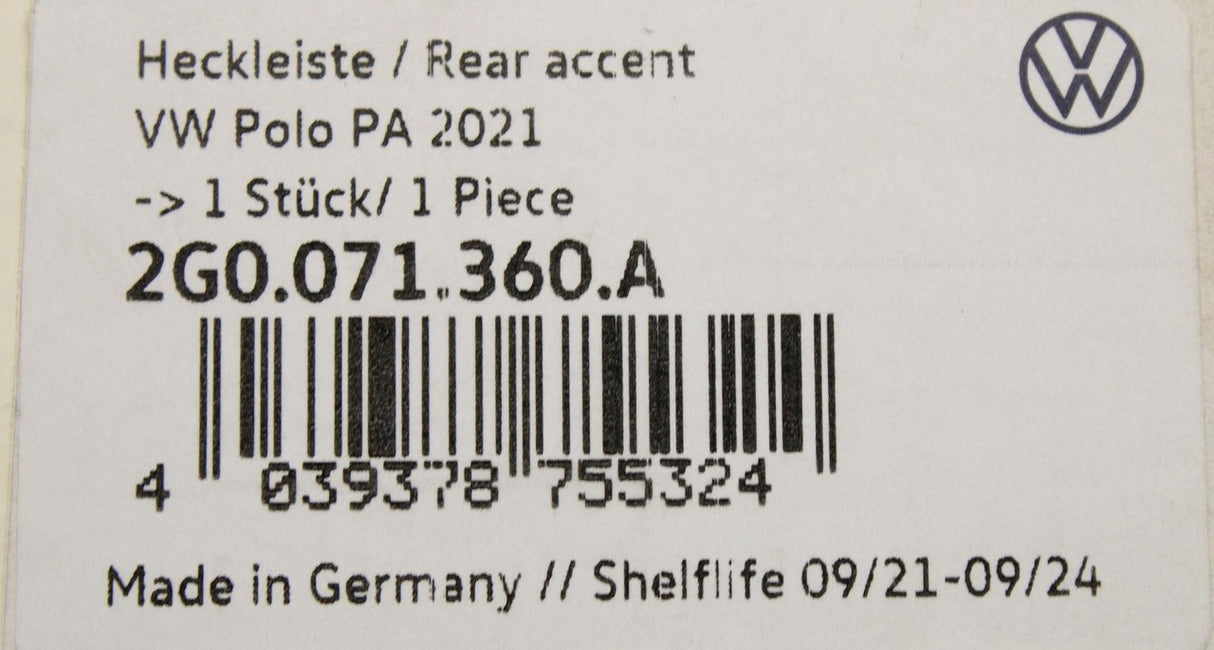 VW Polo AW 2022-on boot lid protective strip (chrome) 2G0071360A
