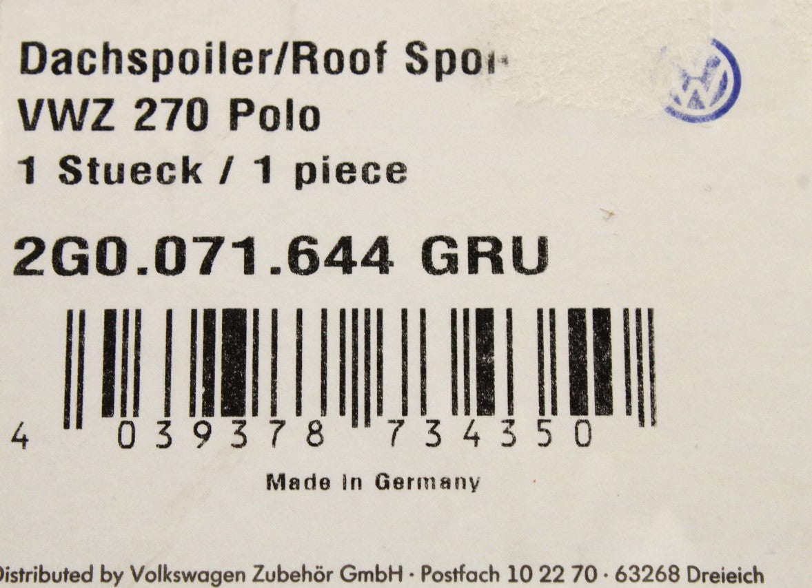 VW Polo AW 2018-on accessory roof spoiler 2G0071644 GRU