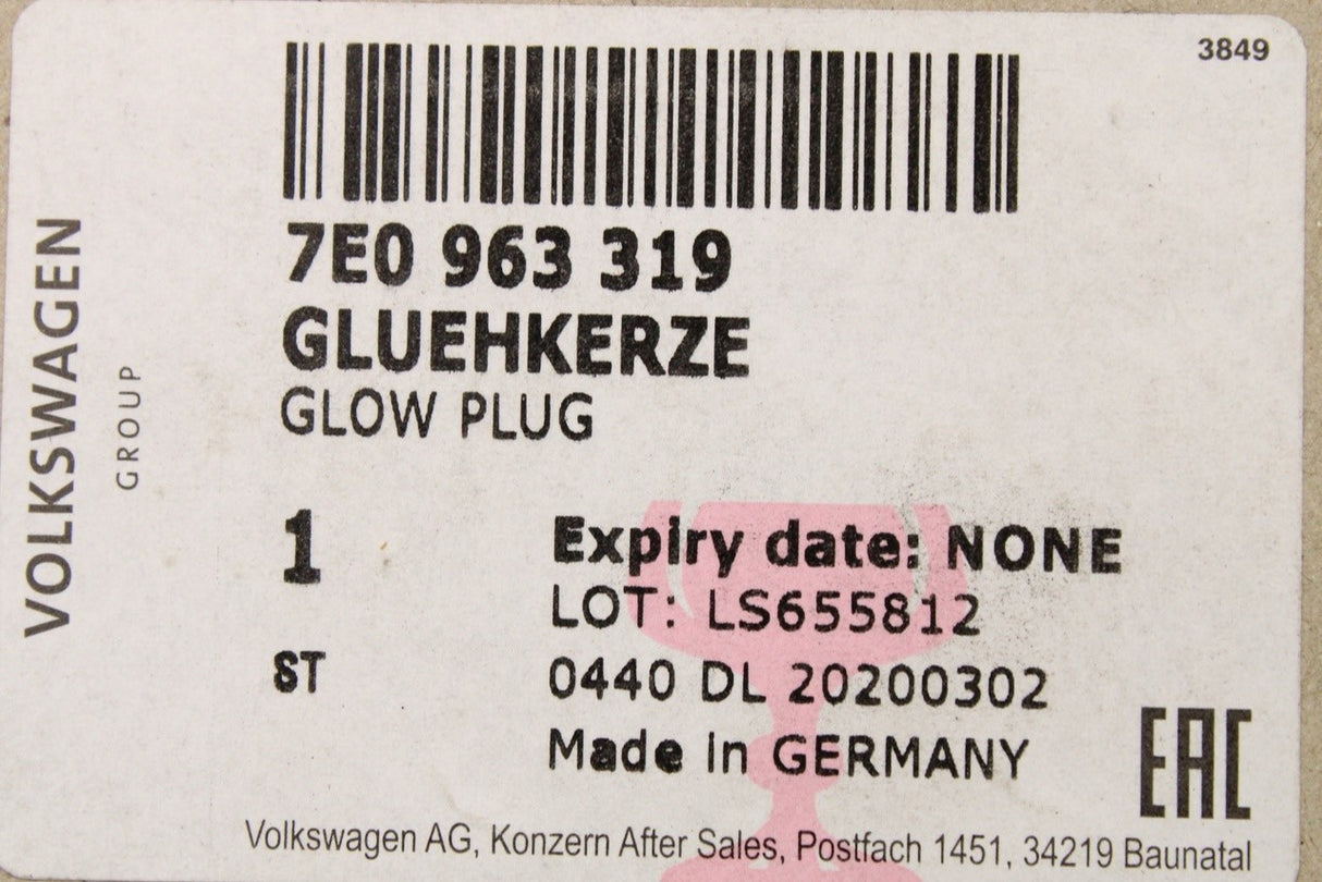 VW California T5.1 T6 Crafter 06-16 diesel heater glow plug 7E0963319