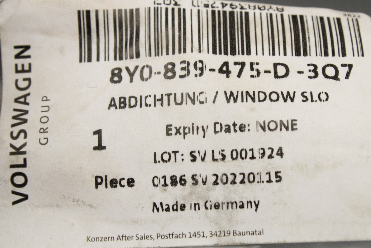 Audi A3 8Y 2020-on outer window aperture seal (rear left) 8Y0839475D 3Q7