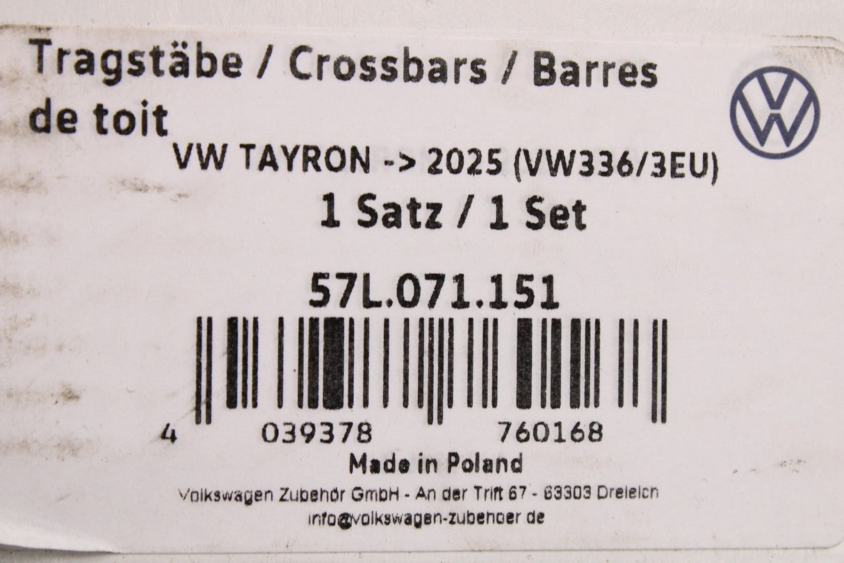 VW Tayron 2025-on accessory roof bars 57L071151