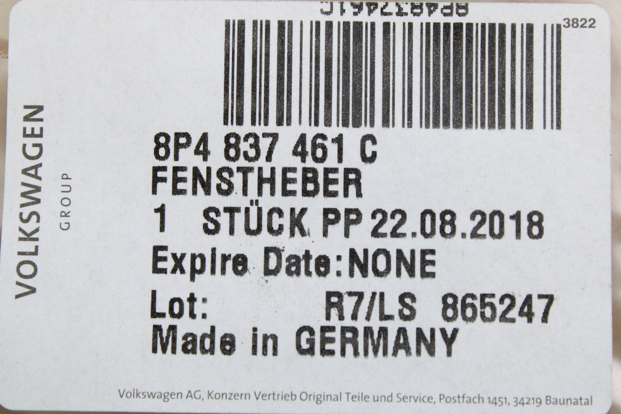 Audi A3 S3 RS3 2004-2013 4 door window regulator (front left) 8P4837461C