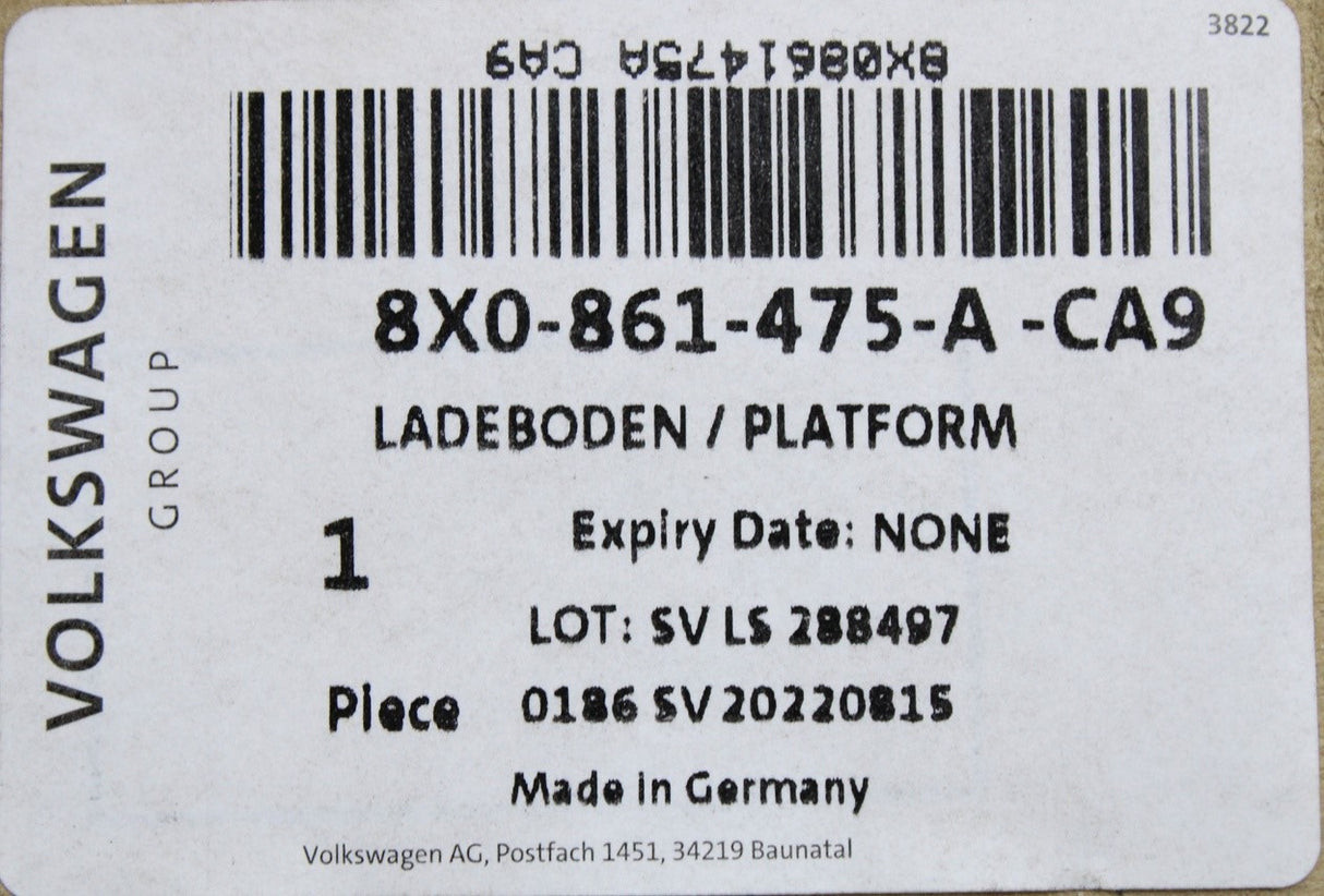 Audi A1 2011-2018 luggage comparment boot floor 8X0861475A CA9
