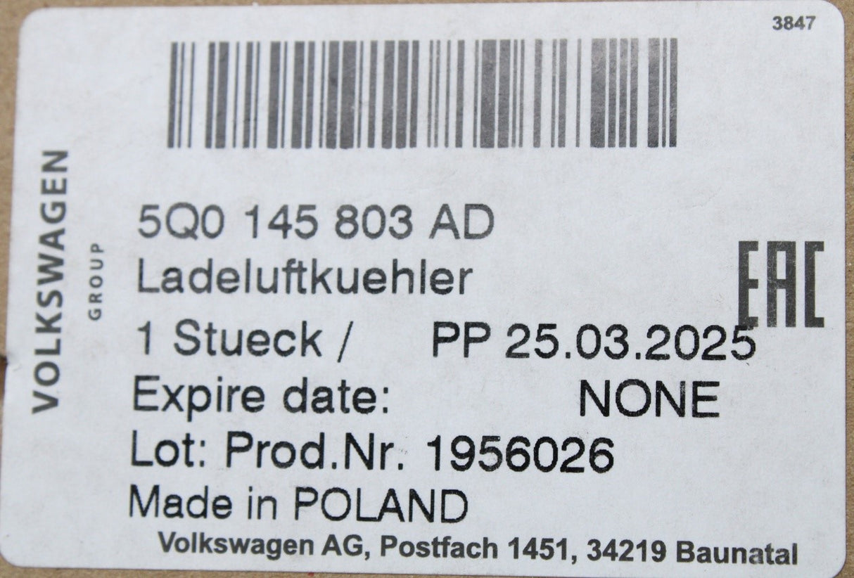 VW Audi Skoda SEAT CUPRA 2.0 TFSI charge air intercooler 5Q0145803AD