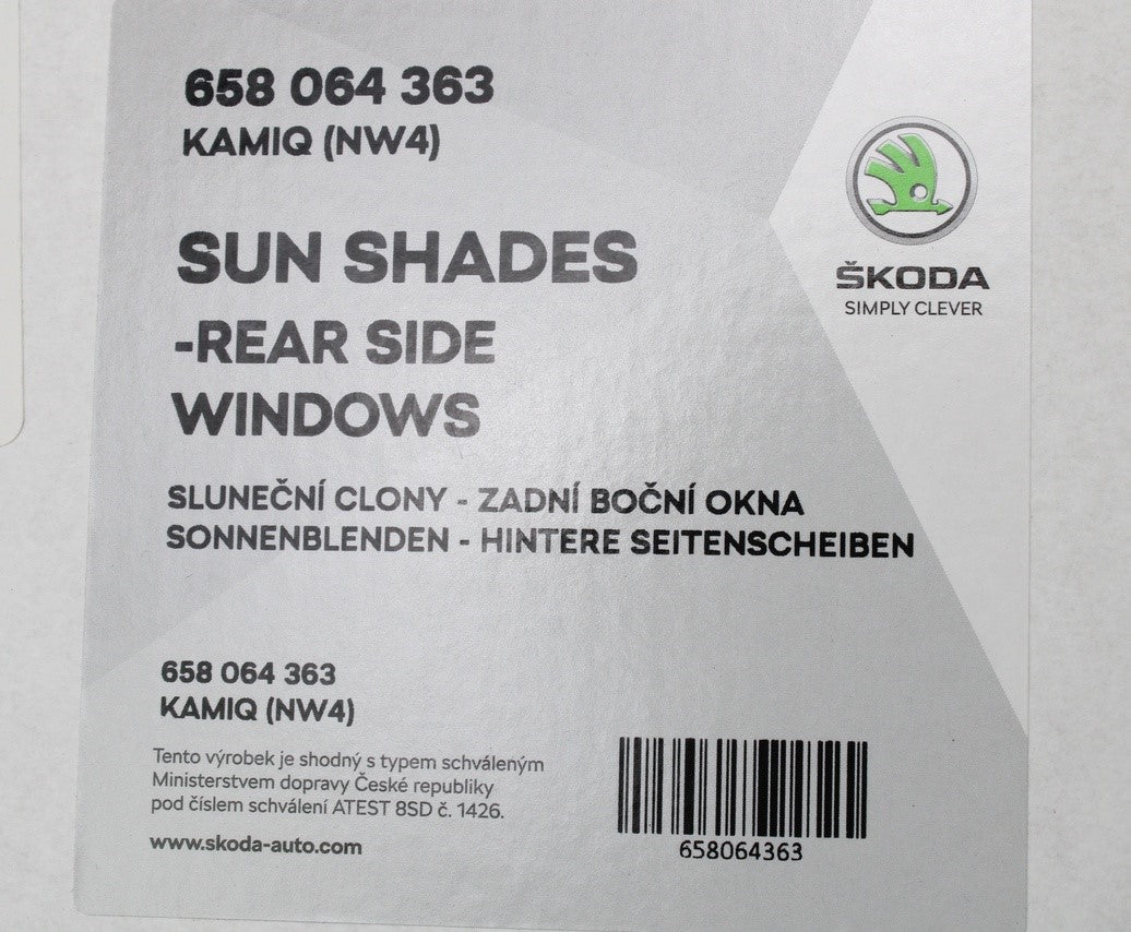 Skoda Kamiq 2019-on rear door windows sun blinds kit 658064363