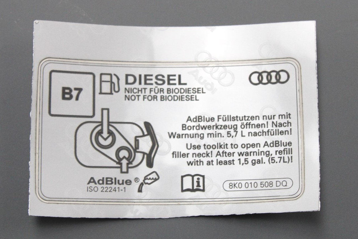 Audi A6 A7 2015-2018 diesel AdBlue information sticker 8K0010508DQ
