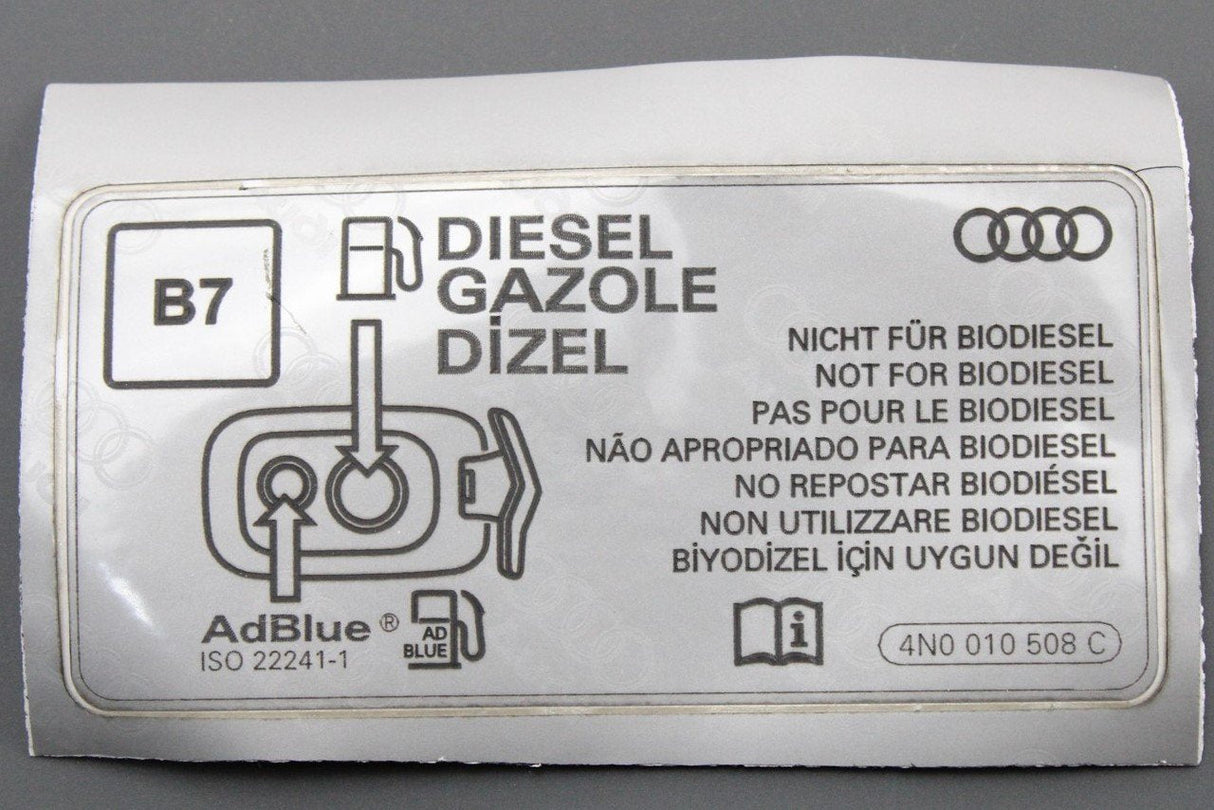 Audi A5 A6 A7 A8 Q3 2017-on diesel AdBlue information sticker 4N0010508C