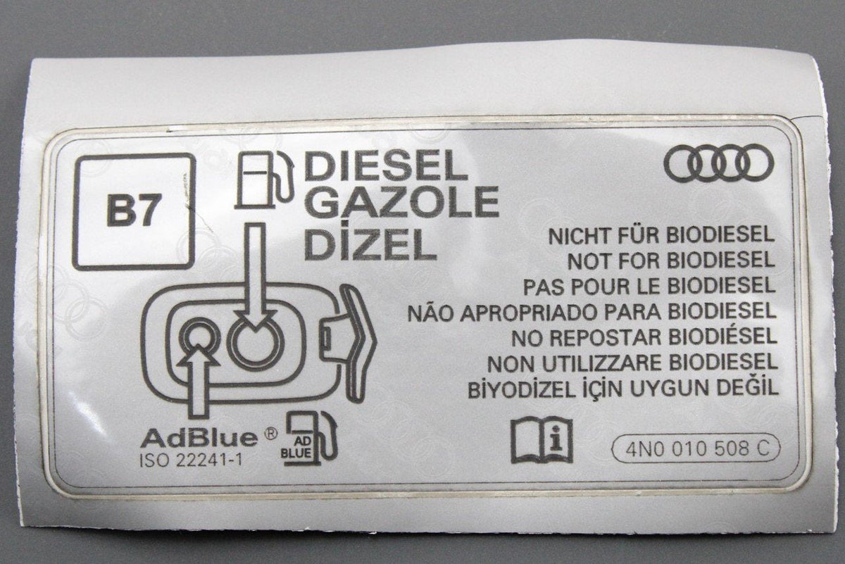 Audi A5 A6 A7 A8 Q3 2017-on diesel AdBlue information sticker 4N0010508C, view 1