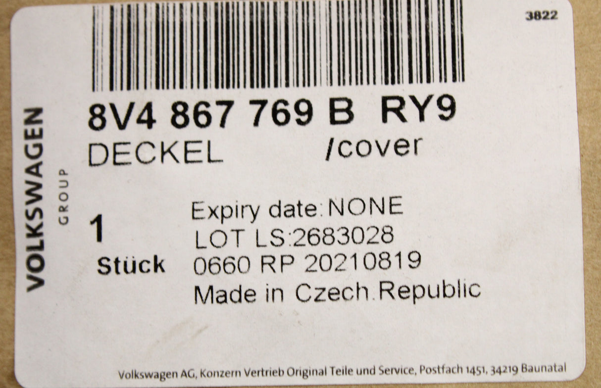 Audi A3 S3 RS3 sportback 2017-on parcel shelf 8V4867769B RY9