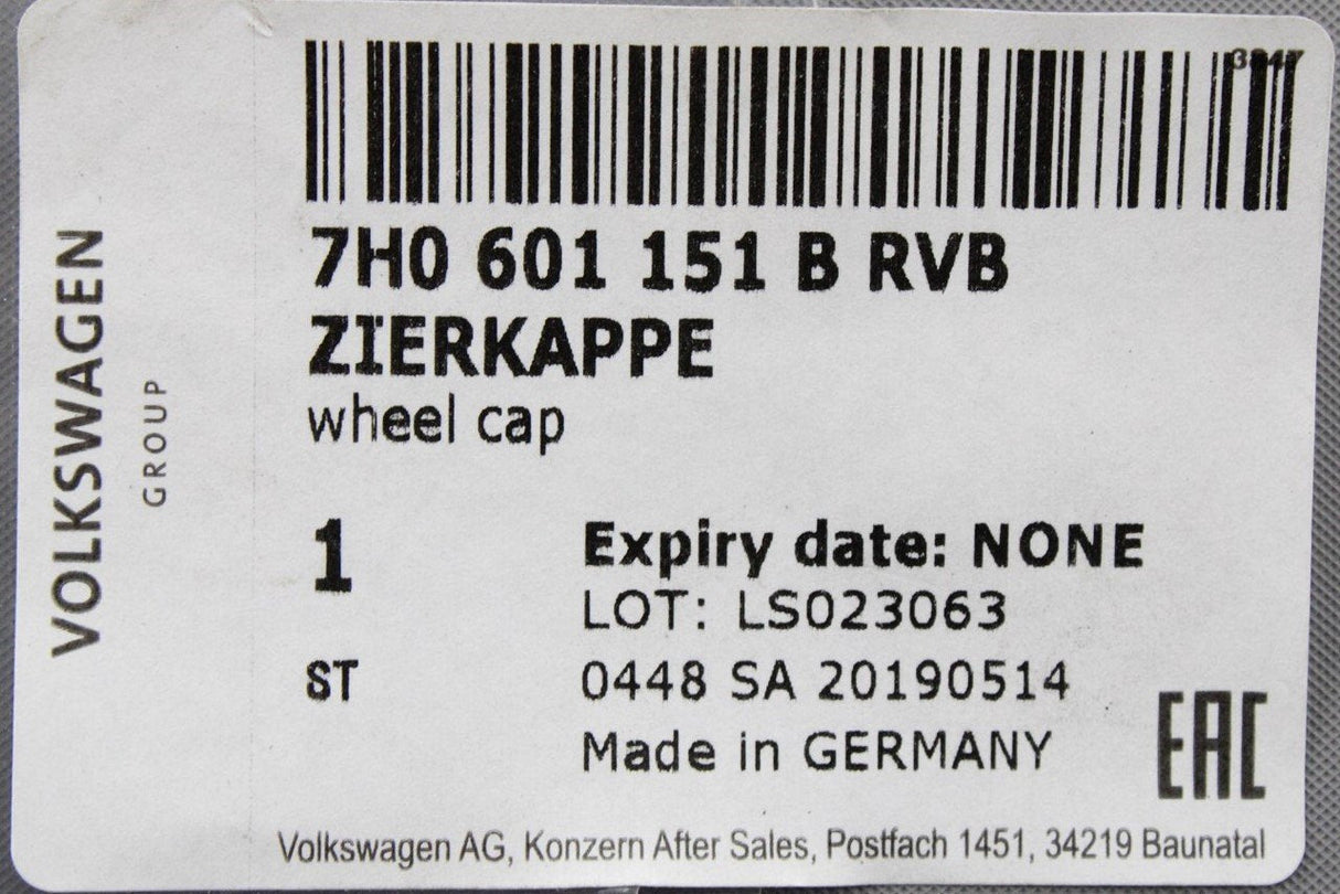 VW Transporter T5 T6 steel wheel centre cap 7H0601151B RVB