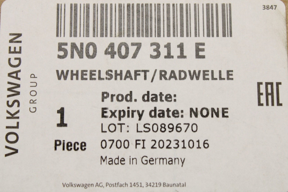 VW Tiguan Audi Q3 driveshaft constant velocity CV joint 5N0407311E