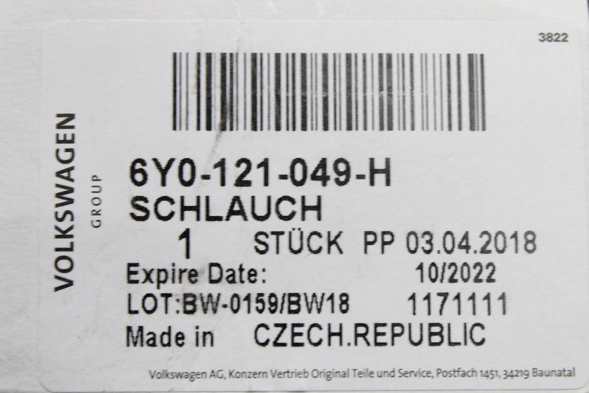 VW Polo Skoda Fabia SEAT Ibiza 1.2 BMD Upper coolant hose 6Y0121049H