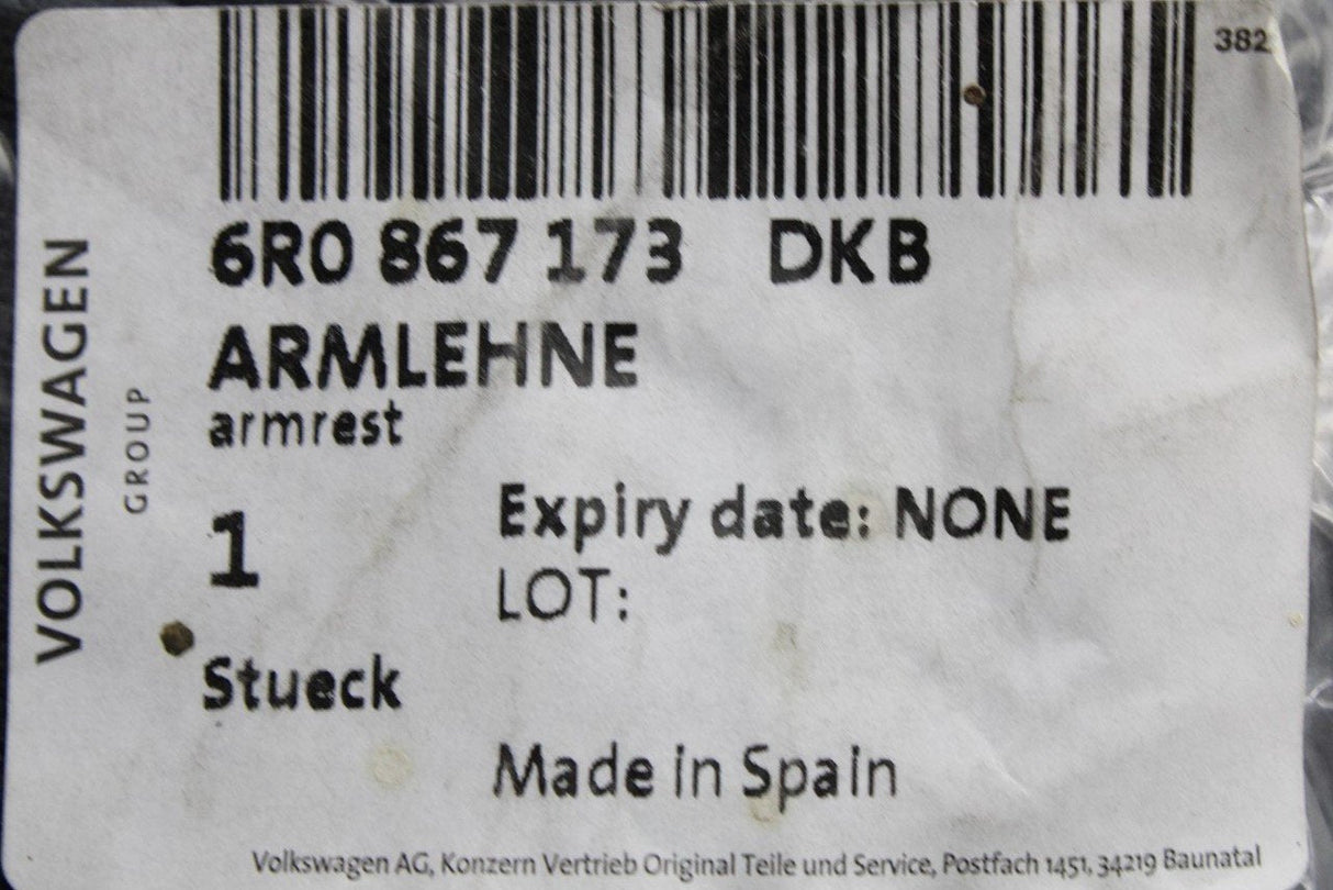 VW Polo 6C AW 2015- Fabric armrest lid cover titan black 6R0867173DKB