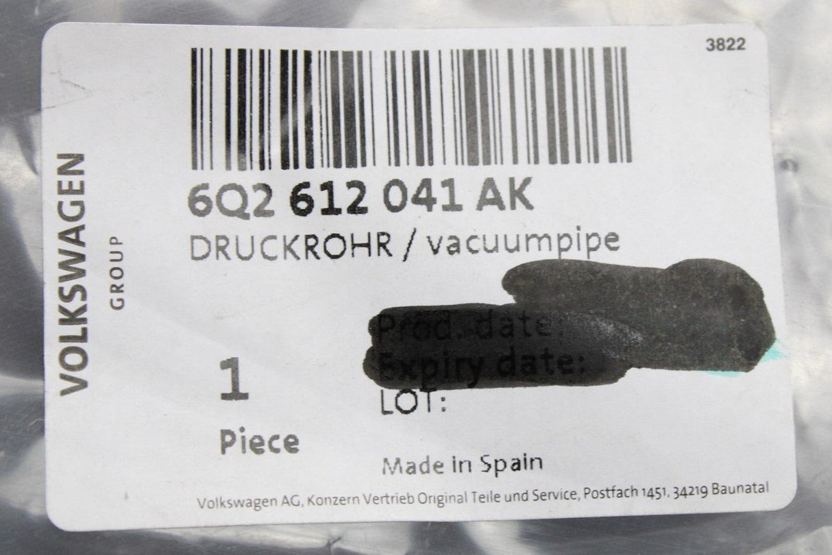 VW Polo 9N 9N3 Fabia brake servo vacuum pipe RHD 6Q2612041AK