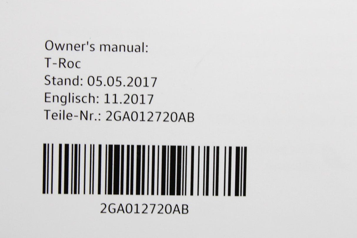 VW T-Roc 2018-on owners manual booklet edition 11.2017 2GA012720AB