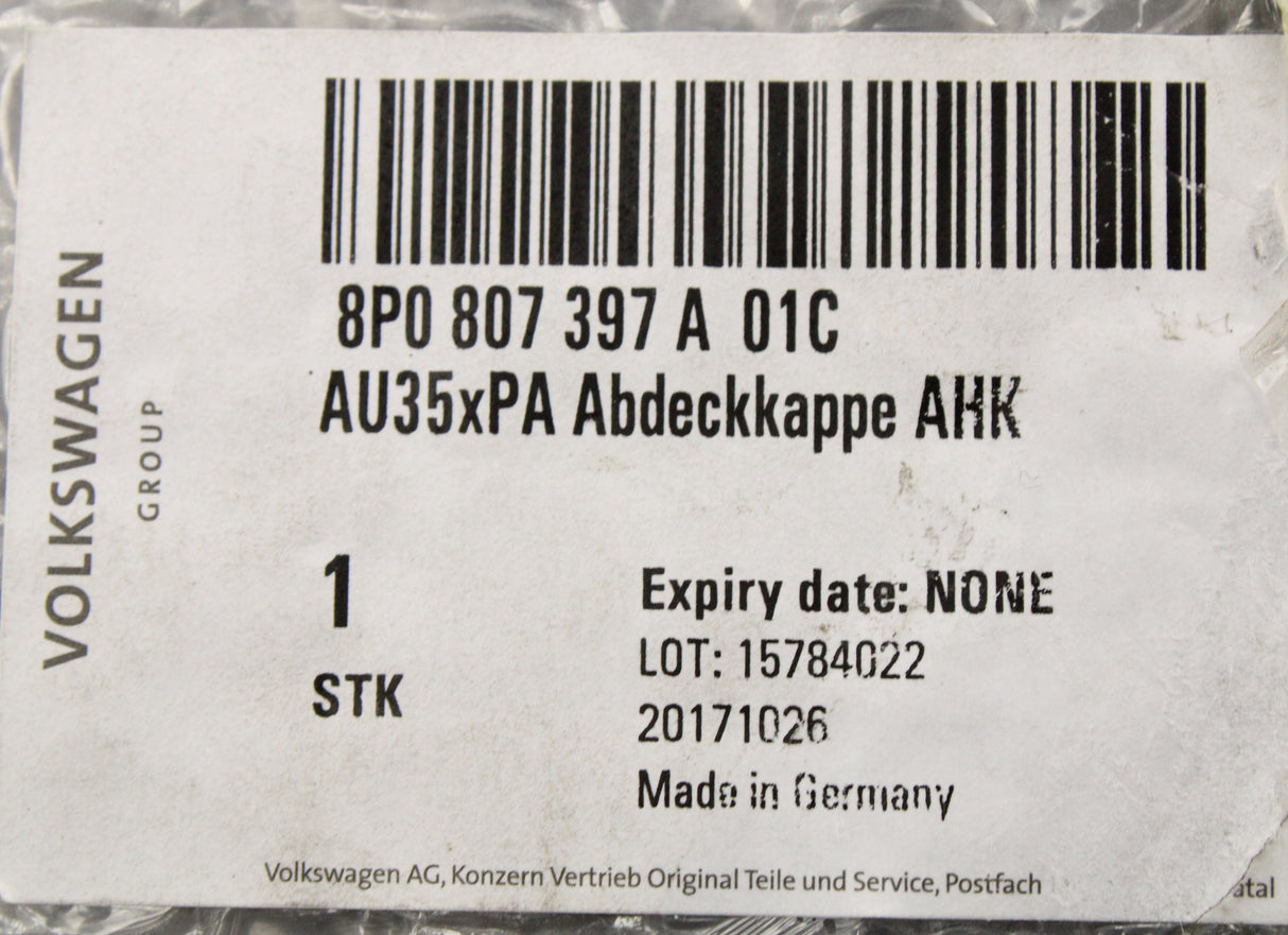 Audi A3 8P 2009-13 rear bumper tow bar cover 8P0807397A 01C