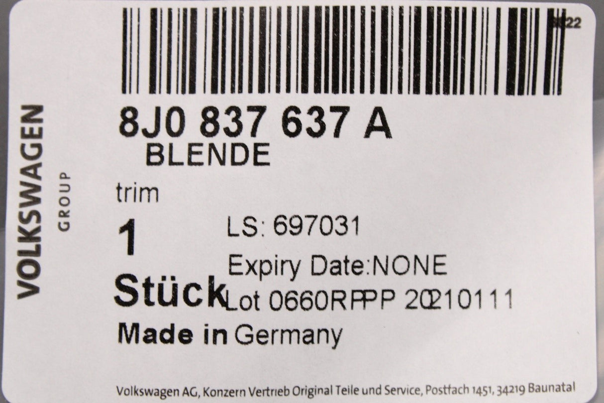 Audi TT TTS TTRS 2007-2014 exterior door trim (left) 8J0837637A