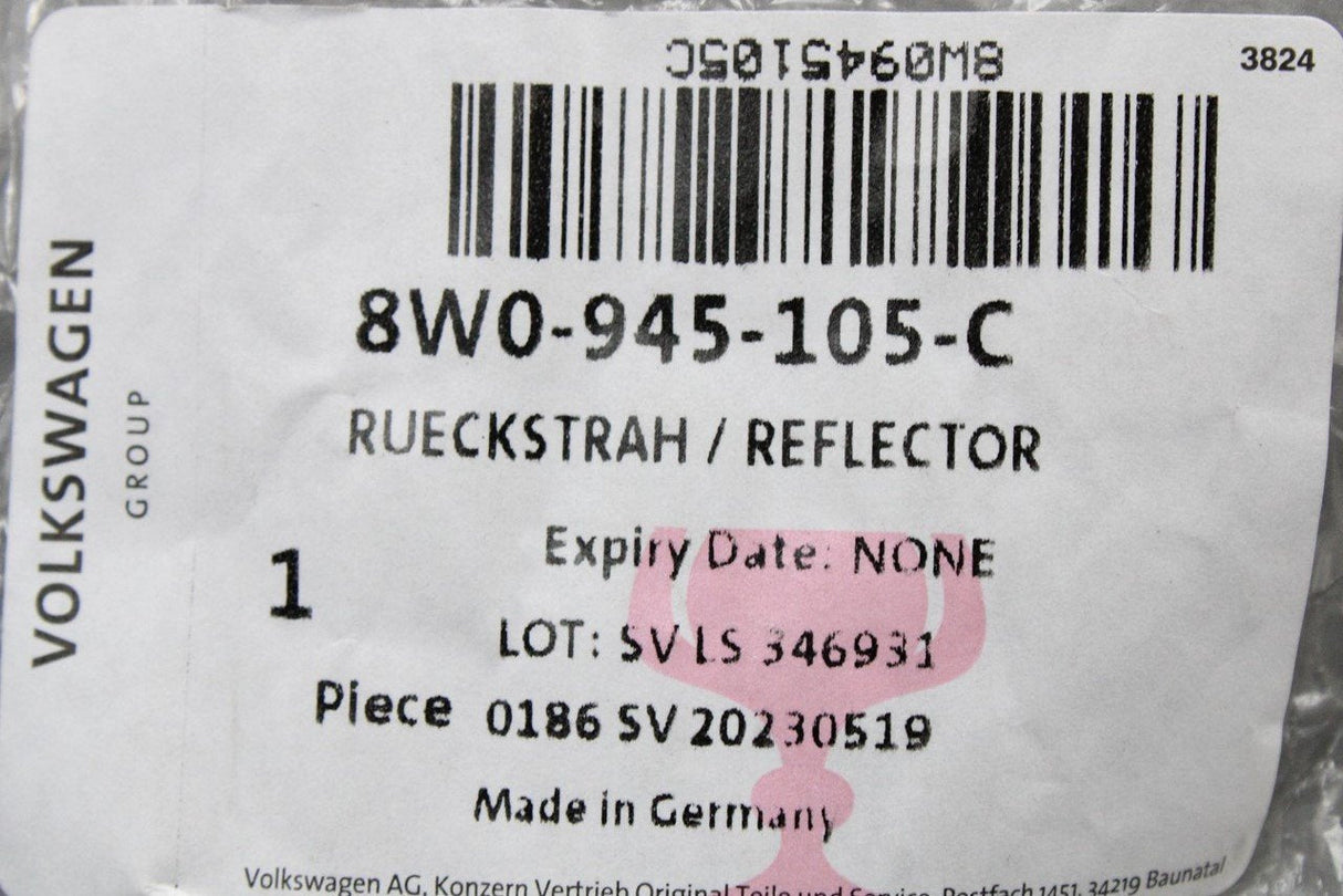 Audi A4 B9 2016-on rear bumper reflector (left) 8W0945105C