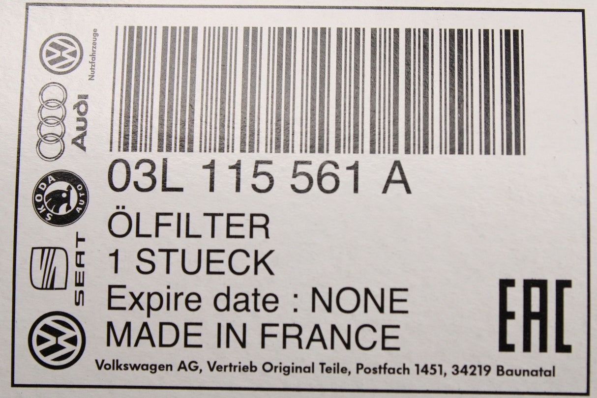 VW Polo Audi A1 Skoda Fabia Ibiza 1.4 TDI oil filter 03L115561A
