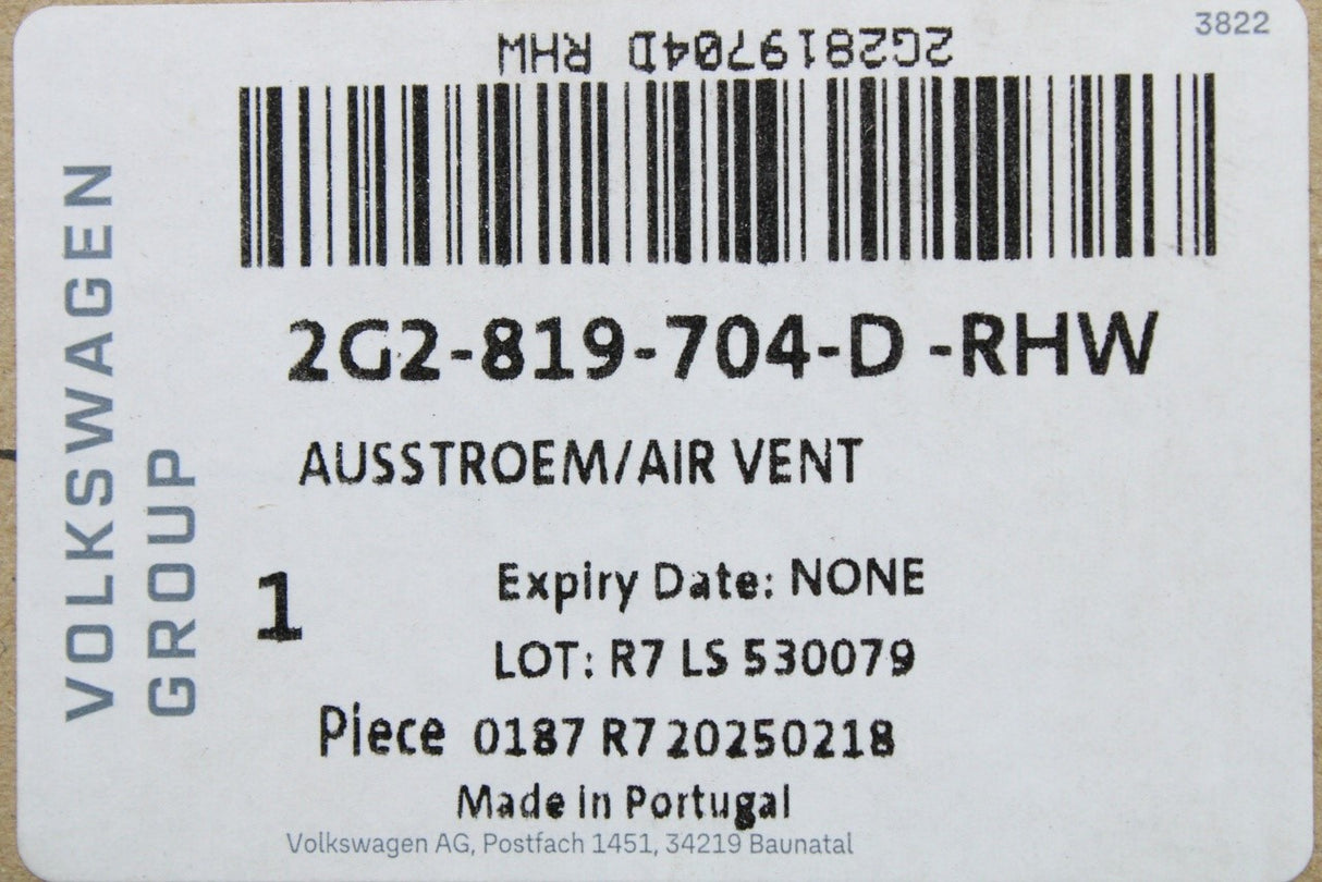 VW Polo 2018-on Taigo dashboard air vent (right) RHD 2G2819704D RHW