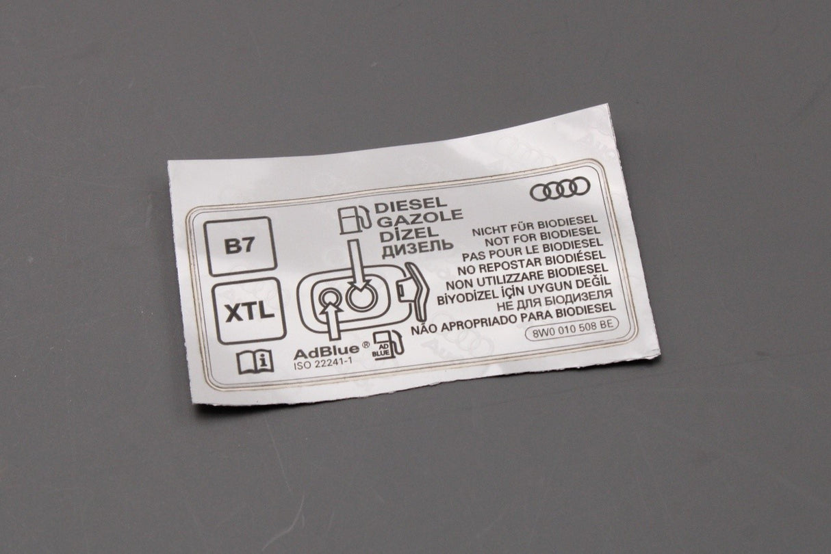 Audi A5 A6 A7 A8 Q3 diesel and adblue warning sticker 8W0010508BE