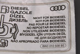 Audi A5 A6 A7 A8 Q3 diesel and adblue warning sticker 8W0010508BE