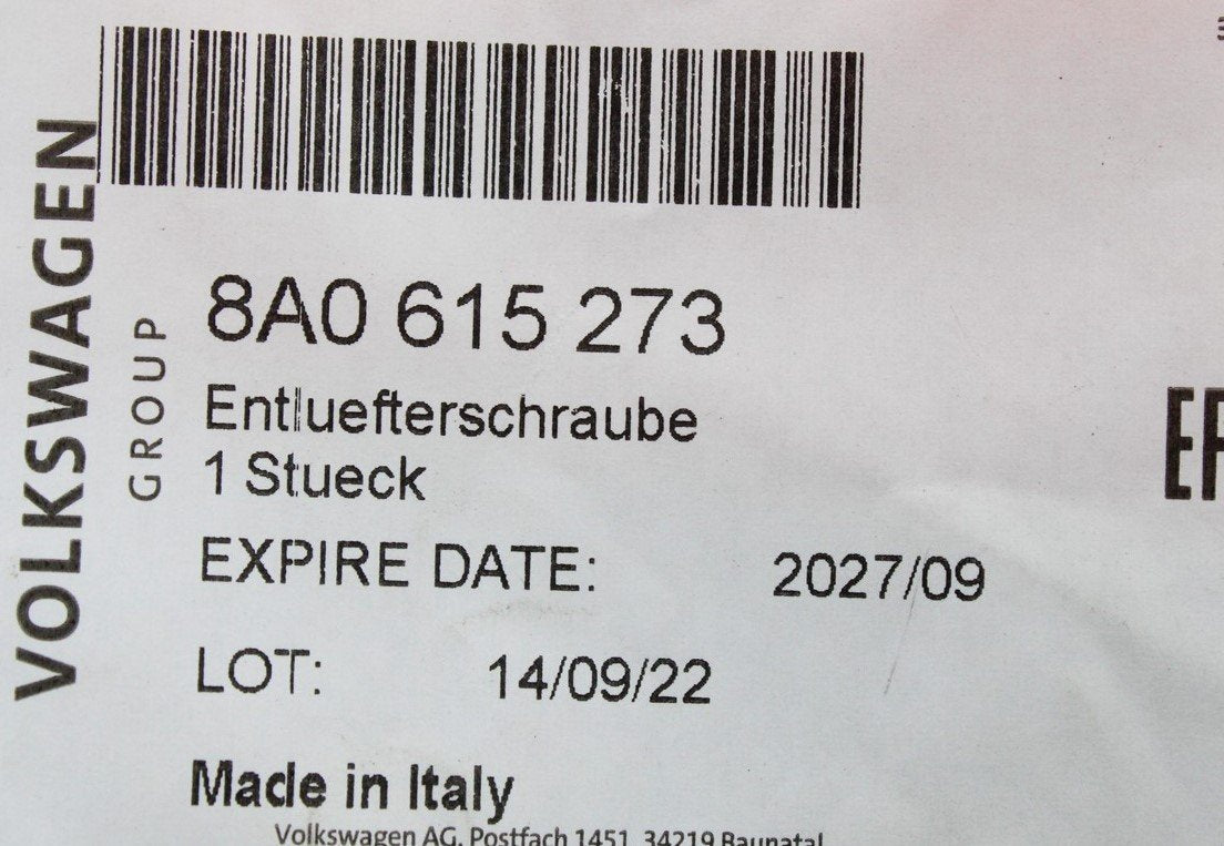 Audi R8 RS2 RS3 RS4 RS5 RS6 RS7 TT brake caliper bleed nipple 8A0615273