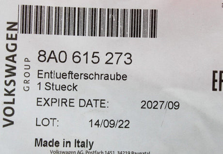 Audi R8 RS2 RS3 RS4 RS5 RS6 RS7 TT brake caliper bleed nipple 8A0615273