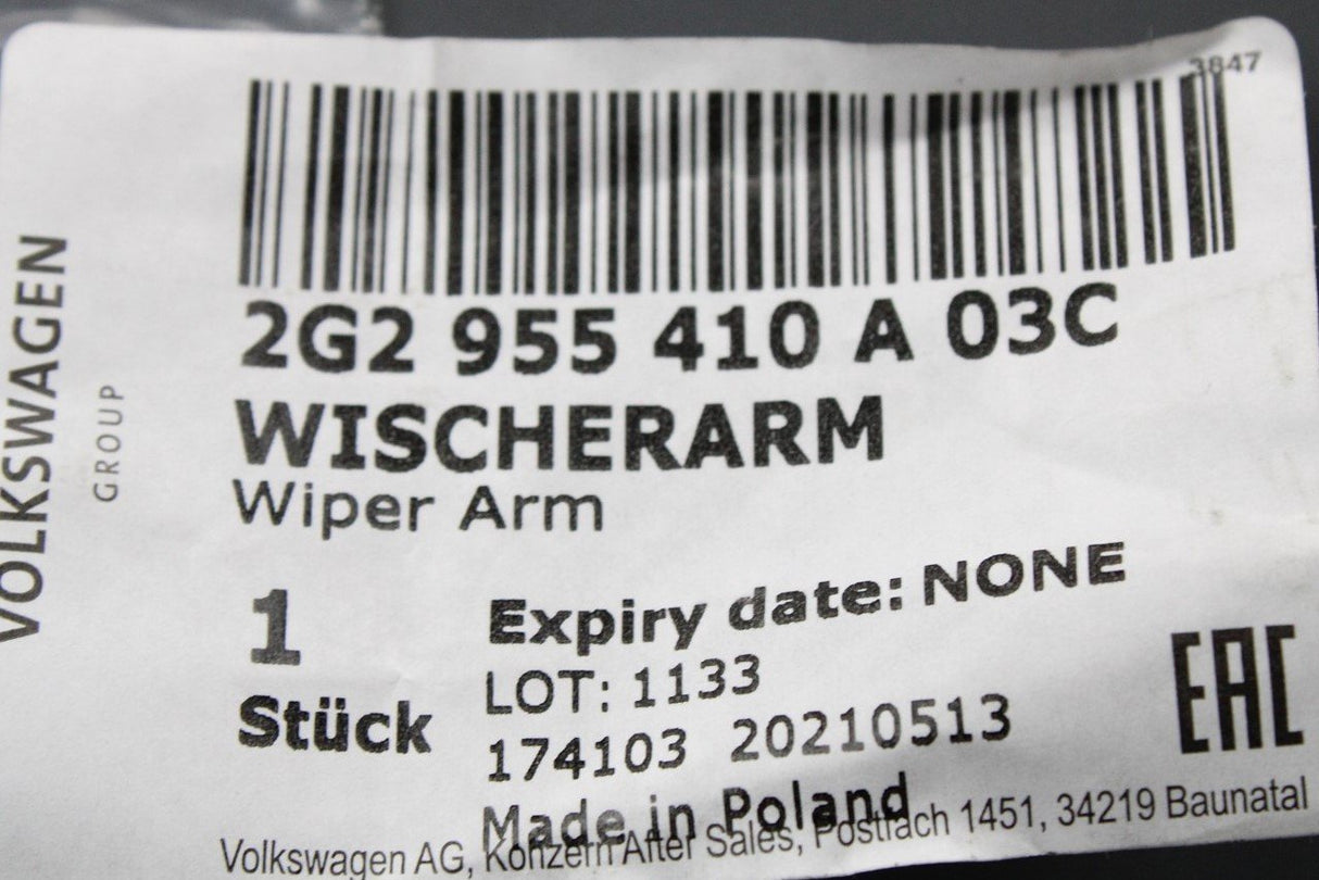 VW Polo AW 2018-on RHD windscreen wiper arm (front right) 2G2955410A 03C